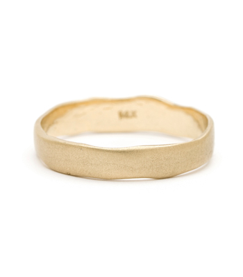 Gold Masculine 4mm Torn Paper Edge Organic Mens Wedding Band designed by Sofia Kaman handmade in Los Angeles