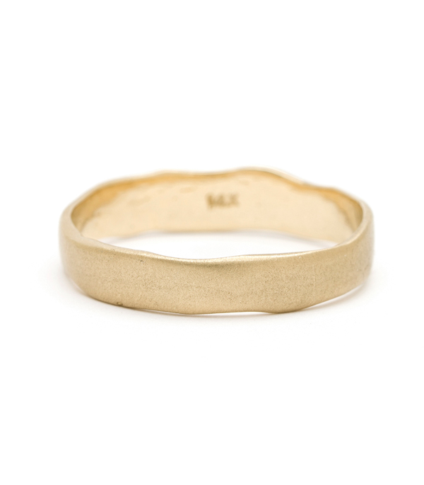 4mm Yellow Gold Torn Paper Edge Mens Wedding Band