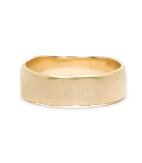 Gold Masculine 7mm Torn Paper Edge Organic Mens Wedding Band designed by Sofia Kaman handmade in Los Angeles using our SKFJ ethical jewelry process.