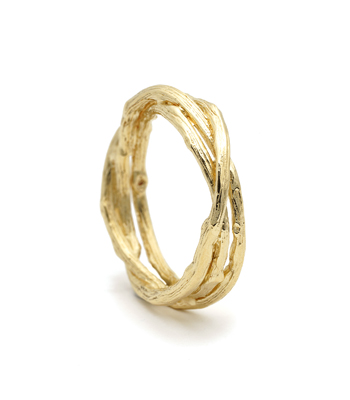 Natural Organic Gold Twig Woven Branches Mens Wedding Band designed by Sofia Kaman handmade in Los Angeles