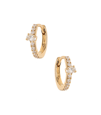 14 Karat Gold Diamond Huggie Hoop Earrings for Unique Engagement Rings designed by Sofia Kaman handmade in Los Angeles
