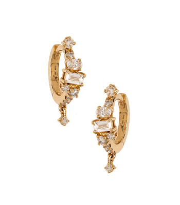 14 Karat Gold Diamond Hoop Earrings for Engagement Rings for Women and 1 Carat Diamond Rings designed by Sofia Kaman handmade in Los Angeles