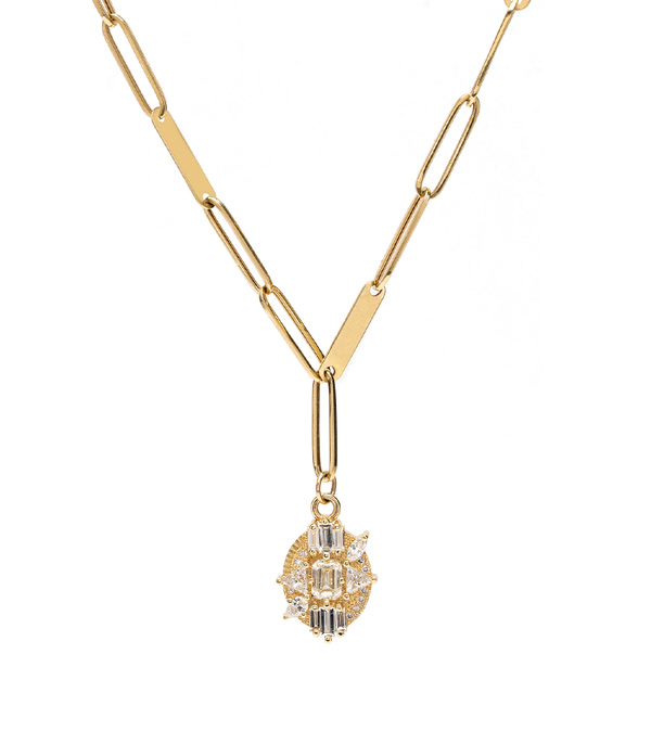 Gold Paper Clip Necklace With Diamond Pendant