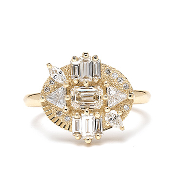 14 Karat Gold Emerald Cut Diamond Engagement Ring For Women designed by Sofia Kaman handmade in Los Angeles