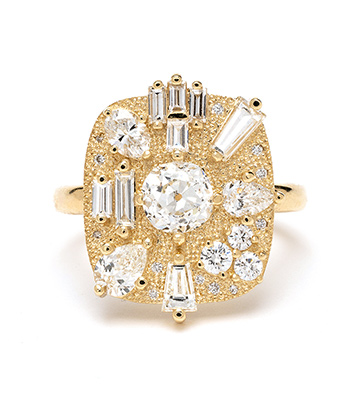 14 Karat Gold Diamond Engagement Ring For Women designed by Sofia Kaman handmade in Los Angeles