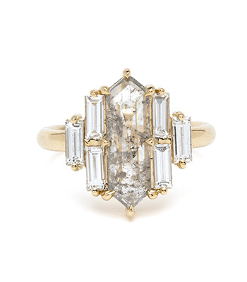 Fine Engagement Rings 14 Karat Gold Salt and Pepper Diamond Engagement Ring for Women designed by Sofia Kaman handmade in Los Angeles