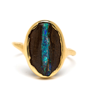 One of a Kind 22K Gold Boulder Opal Bohemian Statement Ring designed by Sofia Kaman handmade in Los Angeles