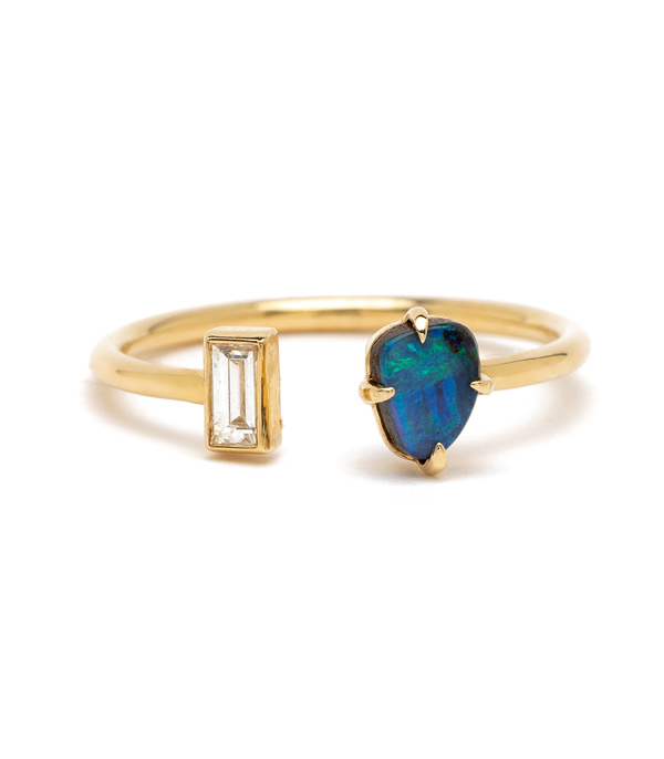Gold Diamond Opal Ocean Beach Inspired Boho Adjustable Stacking Ring designed by Sofia Kaman handmade in Los Angeles using our SKFJ ethical jewelry process. This piece has been sold and is in the SK Archive.
