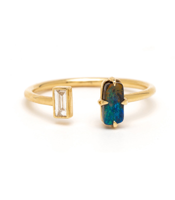 Ocean Beach Inspired Adjustable Gold Diamond Opal Fashion Stacking Ring designed by Sofia Kaman handmade in Los Angeles