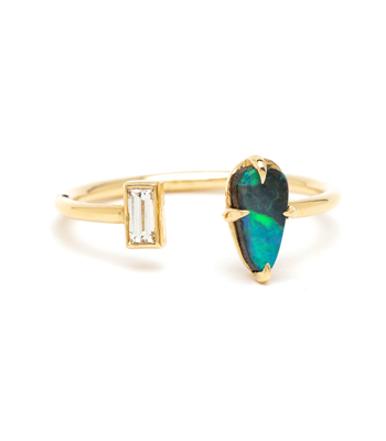 Bohemian Gold Diamond Opal Fashion Stacking Ring designed by Sofia Kaman handmade in Los Angeles