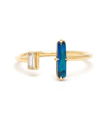 Adjustable Gold Diamond Opal Bohemian Fashion Ocean Inspired Stacking Ring designed by Sofia Kaman handmade in Los Angeles