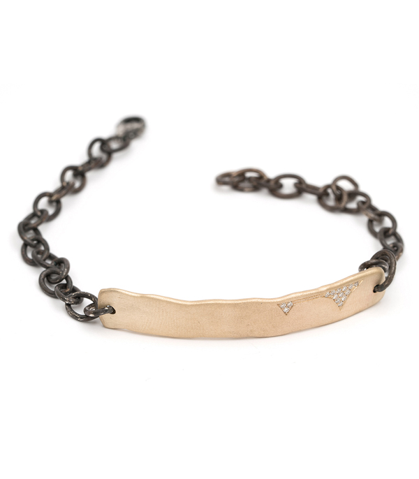 14k Matte Gold Pave Diamond Patch Bohemian ID Bracelet designed by Sofia Kaman handmade in Los Angeles using our SKFJ ethical jewelry process. This piece has been sold and is in the SK Archive.