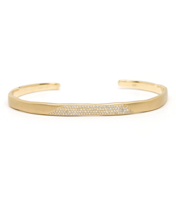 14k Matte Gold Torn Paper Edge Diamond Pave Patch Bohemian Cuff designed by Sofia Kaman handmade in Los Angeles