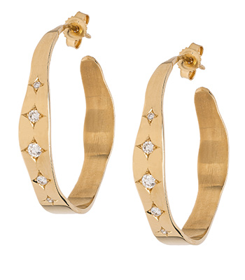 14K Gold 5 Star Diamond Hoops for Unique Engagement Rings designed by Sofia Kaman handmade in Los Angeles