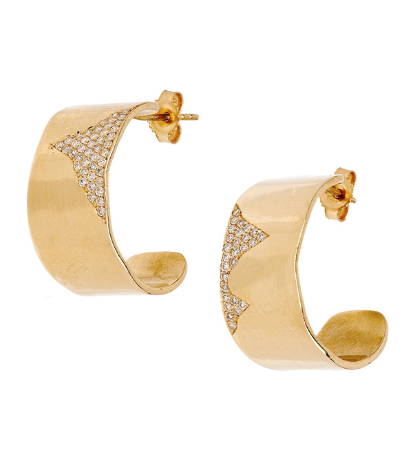 14K Gold Torn Paper Earrings with Diamond Cracked Patch for 1 Carat Diamond Ring designed by Sofia Kaman handmade in Los Angeles using our SKFJ ethical jewelry process.