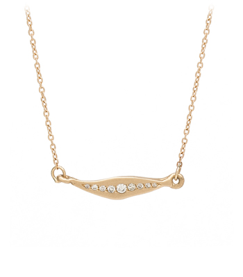 14K Gold Diamond Sideways Leaf Charm Necklace designed by Sofia Kaman handmade in Los Angeles