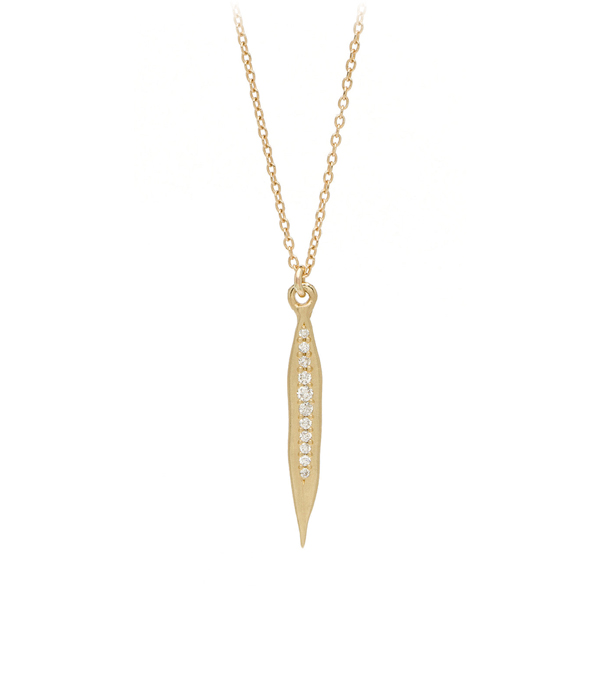14k Matte Gold Natural Texure Bohemian Pave Diamond Necklace