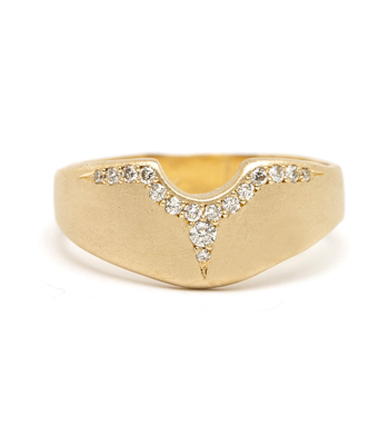 14K Matte Gold Shield Wedding Band for Unique Engagement Rings designed by Sofia Kaman handmade in Los Angeles