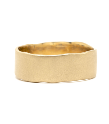 Matte Gold Torn Paper Edge Personalized Engraving or Engravable 7mm Boho Wedding Band designed by Sofia Kaman handmade in Los Angeles