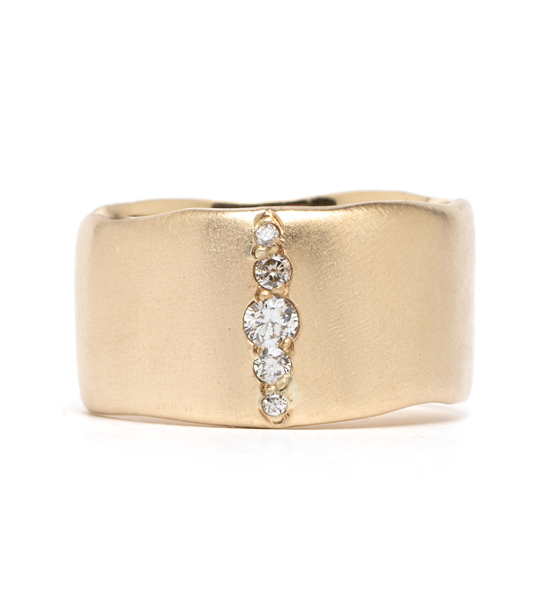 Gold Torn Paper Wedding Band With Pave Diamonds 10mm