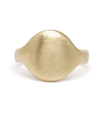 14k Matte Gold Engravable Round Shield Signet Ring designed by Sofia Kaman handmade in Los Angeles