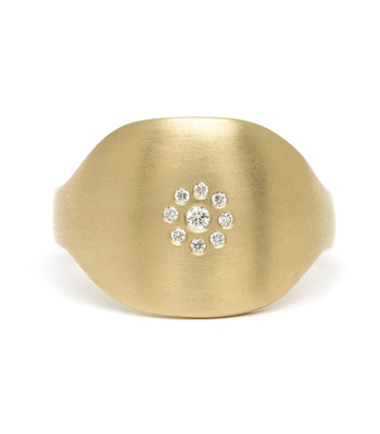 Shield Rings 14K Gold Petite Diamond Cluster Shield Ring designed by Sofia Kaman handmade in Los Angeles