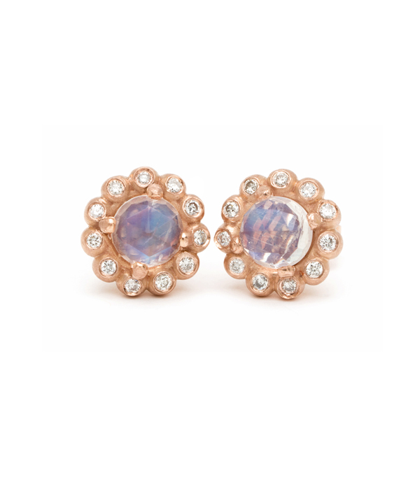 Moonstone Diamond Accent Bubble Halo Earrings