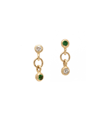 Mismatched Gold Diamond Emerald Earrings for Unique Engagement Rings designed by Sofia Kaman handmade in Los Angeles