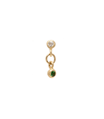 Single Gold Diamond Emerald Earring for Unique Engagement Rings designed by Sofia Kaman handmade in Los Angeles