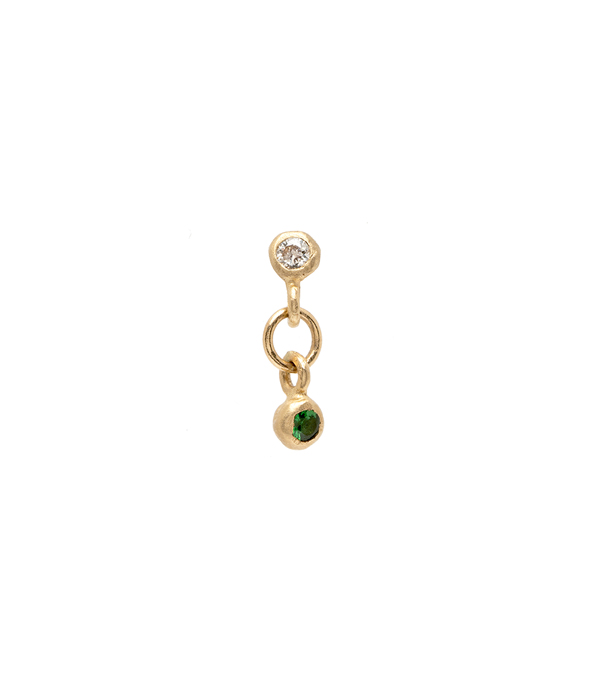 Single Gold Diamond Emerald Earring for Unique Engagement Rings designed by Sofia Kaman handmade in Los Angeles using our SKFJ ethical jewelry process. This piece has been sold and is in the SK Archive.