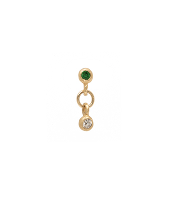 Single Gold Emerald Diamond Stud Drop Earring for Unique Engagement Rings designed by Sofia Kaman handmade in Los Angeles