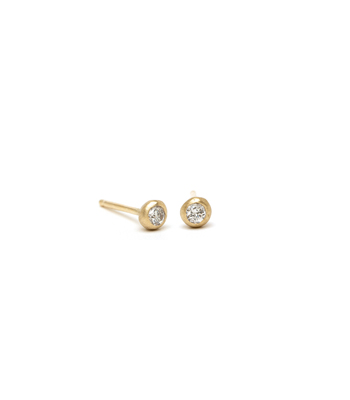 Tiny Gold Pod Diamond Stud Earrings for Engagement Rings designed by Sofia Kaman handmade in Los Angeles