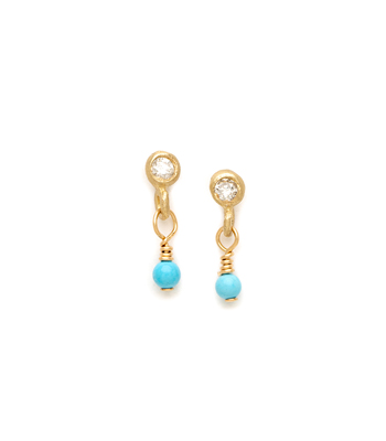 Tiny Diamond Turquoise Bridal Earrings for Unique Engagement Rings designed by Sofia Kaman handmade in Los Angeles