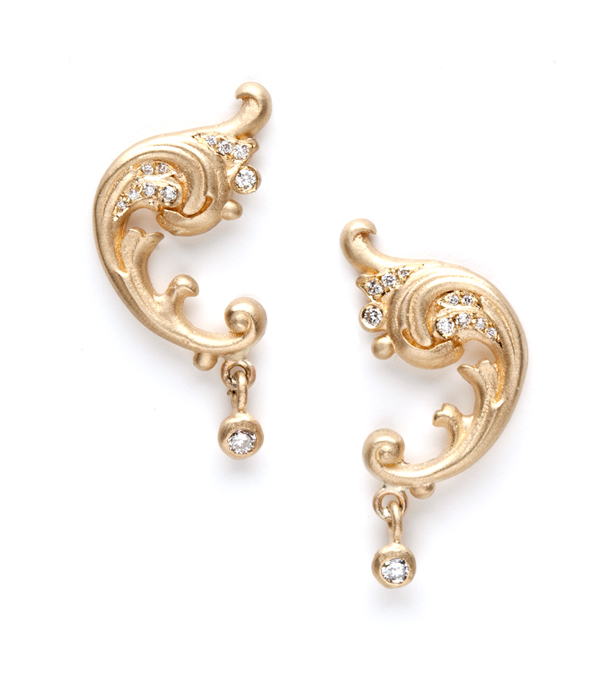 Gold Diamond Scroll Earrings