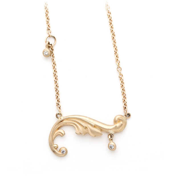 Gold Diamond Accent French Scroll Pendant Necklace
