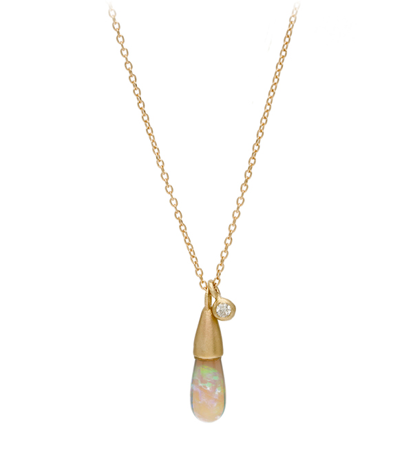 Gold Boho Diamond Accent Australian Opal Drop Necklace designed by Sofia Kaman handmade in Los Angeles using our SKFJ ethical jewelry process. This piece has been sold and is in the SK Archive.
