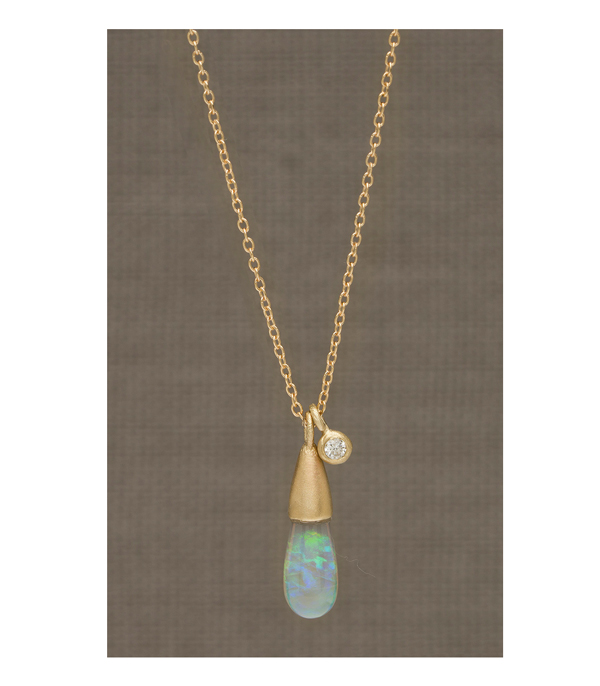 Gold Diamond Accent Opal Drop Necklace