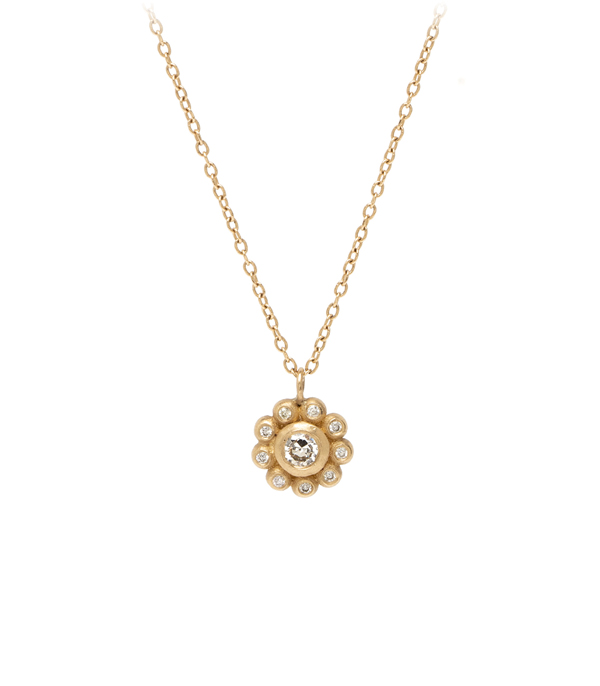 14k Gold Diamond Flower Cluster Necklace