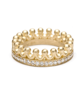 Gold Diamond Crown Boho Stacking Ring designed by Sofia Kaman handmade in Los Angeles