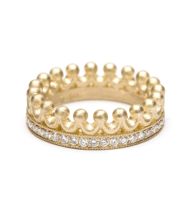 Gold Pave Diamond Crown Stacking Band