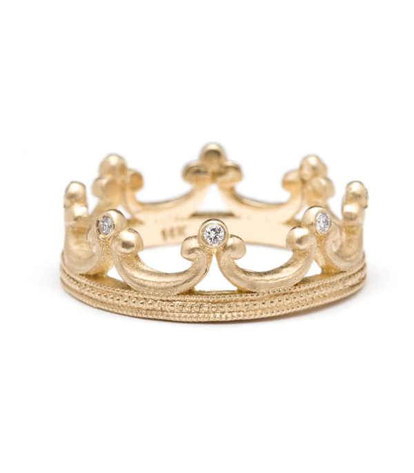Gold Diamond Tiara Crown Stacking Band
