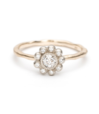 Old European Cut Diamond Bohemian Engagement Ring designed by Sofia Kaman handmade in Los Angeles