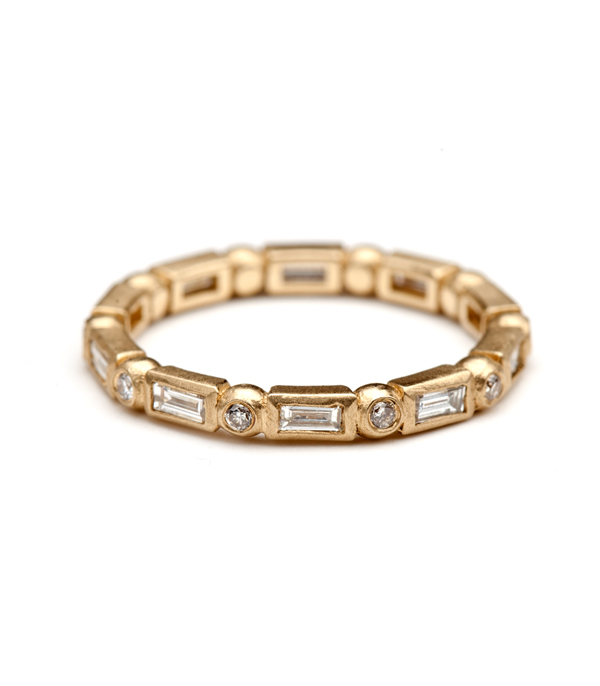 Gold Diamond Baguette Small Diamond Accented Bubble Band Stacking Ring