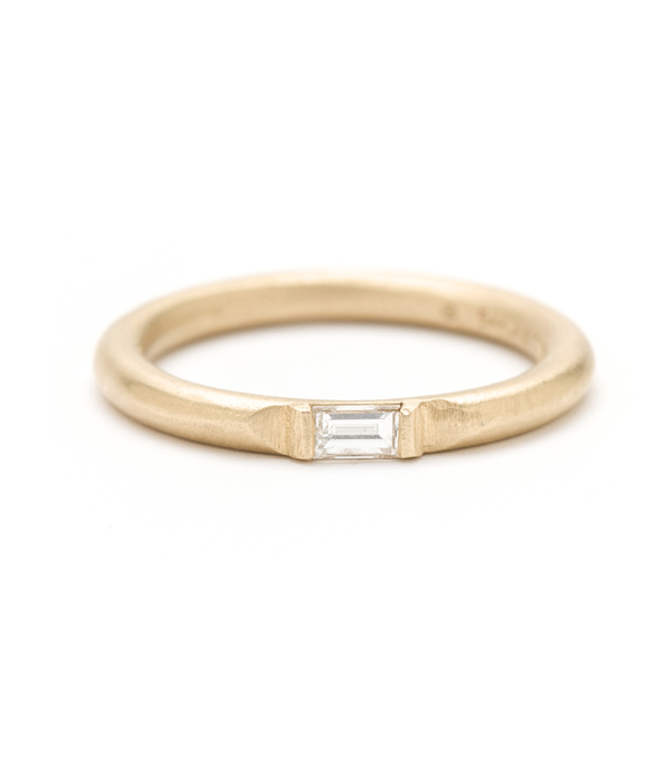 Gold Wire Band Diamond Baguette Stacking Ring