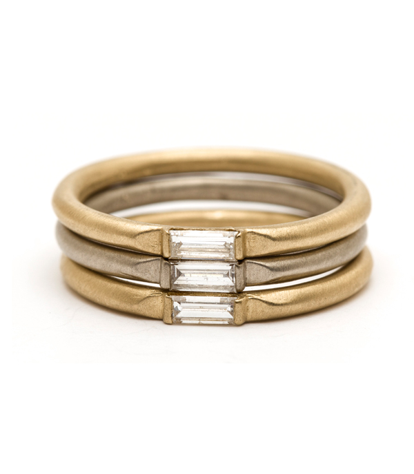 Gold Wire Band Diamond Baguette Stacking Ring