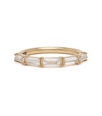 14K Gold Unique Wedding Band with 5 Baguette Diamonds Pair Perfectly with Engagement Rings for Women designed by Sofia Kaman handmade in Los Angeles