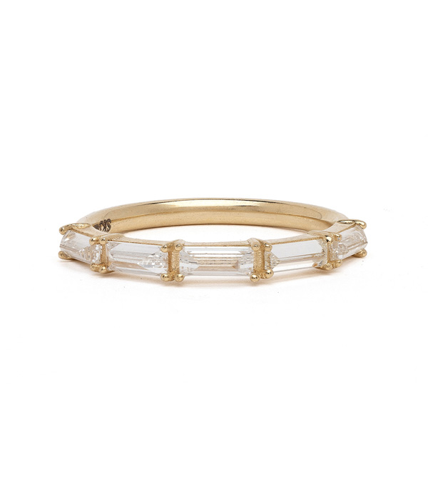 14K Gold Unique Wedding Band with 5 Baguette Diamonds Pair Perfectly with Engagement Rings for Women designed by Sofia Kaman handmade in Los Angeles using our SKFJ ethical jewelry process.