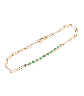 14K Gold Paperclip Bracelet with Emeralds Gift for Graduation or Pair with Unique Engagement Rings designed by Sofia Kaman handmade in Los Angeles