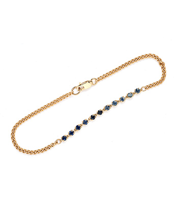 14K Gold Curb Chain Bracelet with Sapphires for the September Birthstone Gift designed by Sofia Kaman handmade in Los Angeles