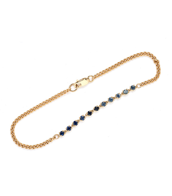 14K Gold Curb Chain Bracelet with Sapphires for the September Birthstone Gift designed by Sofia Kaman handmade in Los Angeles using our SKFJ ethical jewelry process.